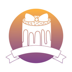 emblem with sweet cake icon over white background, colorful design. vector illustration