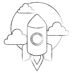 start up rocket with sky and cloud isolated icon vector illustration design