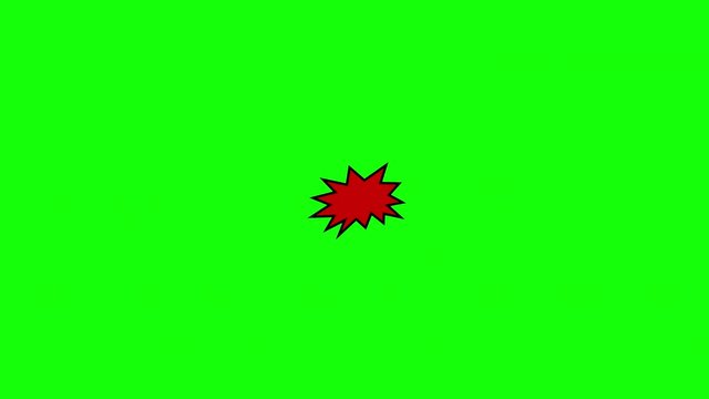 A comic strip speech cartoon animation with an explosion shape. Words: Chomp, Clunk, Groan. White text, red and yellow spikes, green background.
