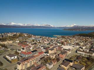 Obraz premium The city of Narvik in Norway from above