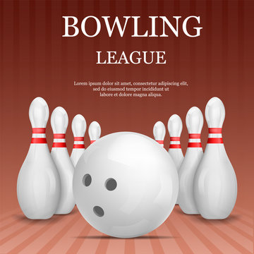 Bowling League Concept Background. Realistic Illustration Of Bowling League Vector Concept Background For Web Design