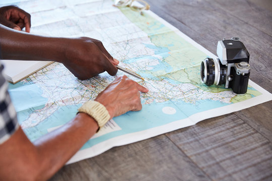 Retired Senior African American Couple planning a trip