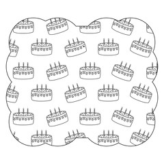 decorative frame with Birthday cake pattern over white background, vector illustration