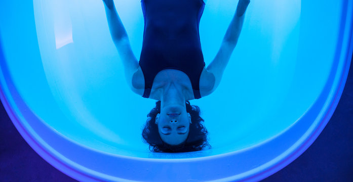 Relaxed woman during sensory deprivation float experience