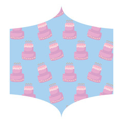 decorative frame with birthday cake pattern over white background, vector illustration