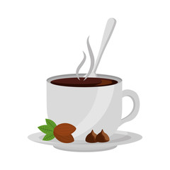 chocolate cup with spoon on dish vector illustration