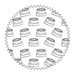 seal stamp with cake with candles pattern, vector illustration