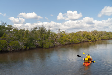 Fototapeta na wymiar Canoeing in South Florida Wetlands.