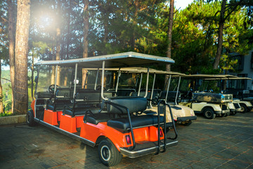 Parking electrical car in the park near hotel. © Sergey