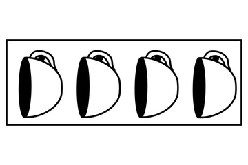 set coffee cup ceramic hanger vector illustration black and white black and white