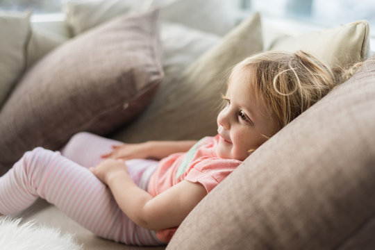 cute toddler on sofa