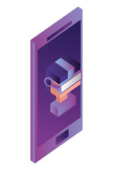 futuristic man in smartphone isometric avatar vector illustration design