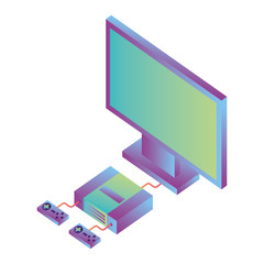video game console with tv isometric vector illustration design