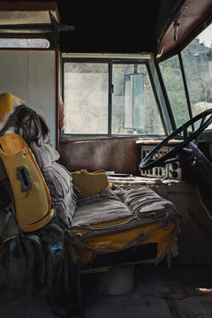 Interior of old abandon bus