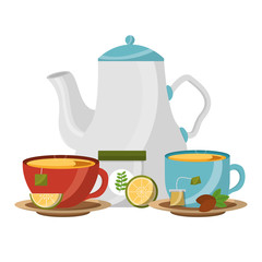 delicious lemon tea set icons vector illustration design