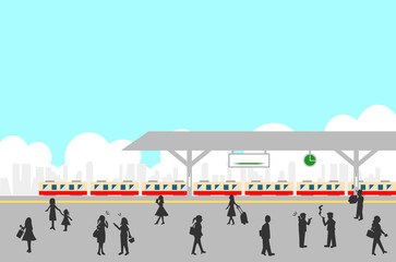 駅　電車　人物シルエット