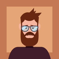 Hipster style design with cartoon man with beard and glasses over orange background, colorful design.  vector illustration
