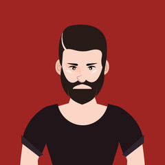 Hipster style design with cartoon young man with beard over red background, colorful design.  vector illustration