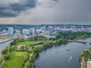 Fototapeta na wymiar Aerial waterfront city panorama