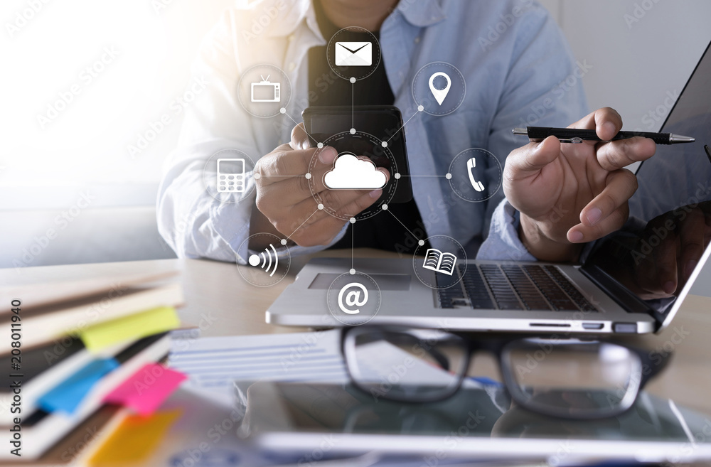 Poster cloud computing diagram network data storage technology service