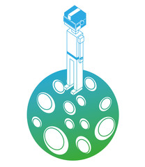 futuristic man with planet isometric avatar vector illustration design
