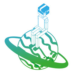 futuristic man with saturn planet isometric avatar vector illustration design