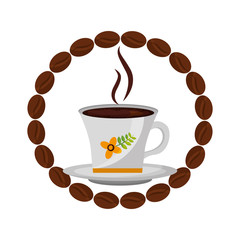 delicious coffee cup with grains icon vector illustration design