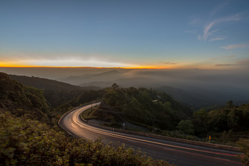 View point of doi inthanon in the sunrise  chiangmai , northern of Thailand