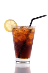 Glass of cold cola with lemon