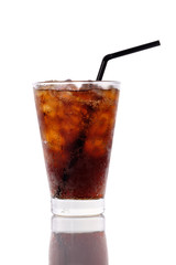 Glass of cold cola isolated on white