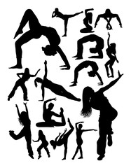 Silhouette of energetic woman. Good use for symbol, logo, web icon, mascot, sign, or any design you want.