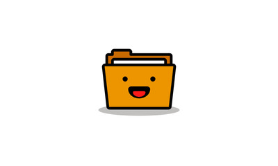 Folder Icon in Line Art Style Flat Design With Happy Smiling Face