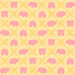 pink elephants on yellow background. vector seamless pattern. baby repetitive background. textile paint. fabric swatch. wrapping paper. pastel colors