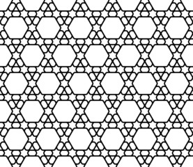 Seamless pattern in black and white in average lines.Based on arabic geometric patterns.Variant with ROUNDED corners.