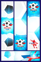 Football championship. Set banners template vertical and horizontal format with a football ball and text on a background with a bright light effect
