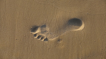 Fototapeta na wymiar feet footprints in the sand