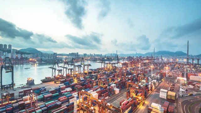 timelapse of  hongkong container port