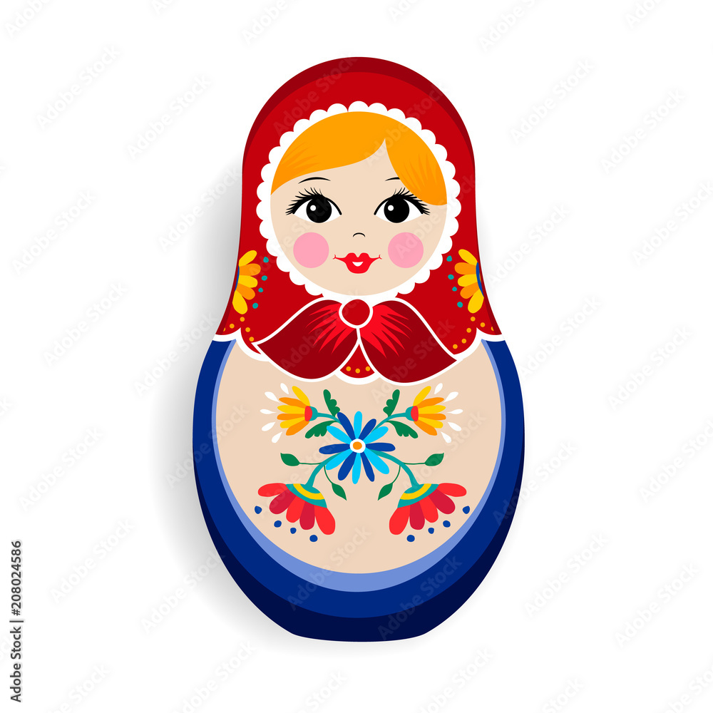 Wall mural Traditional matrioska or russian doll isolated