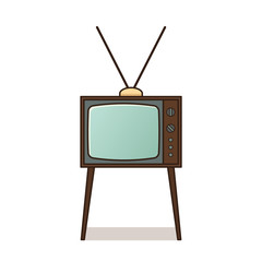 Retro TV. Vintage television set isolated. Vector. Icon in line art flat design. House equipment 1960s, 1970s. Illustration on white background.
