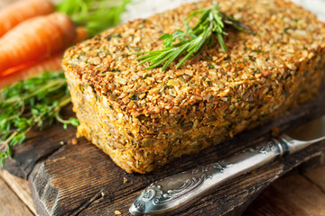 Vegetarian pate in shape of meatloaf