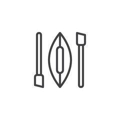 Kayak and oars outline icon. linear style sign for mobile concept and web design. Canoe with paddle simple line vector icon. Symbol, logo illustration. Pixel perfect vector graphics