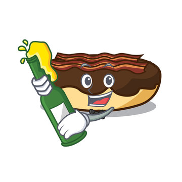 With Beer Maple Bacon Bar Mascot Cartoon