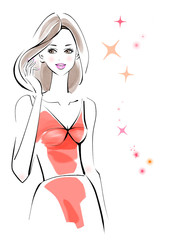 きれいな女性　オレンジドレス