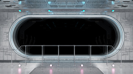 White tech spaceship round window interior background 3D rendering © sdecoret