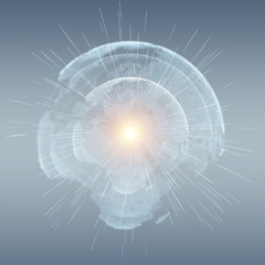 Flying earth network interface 3D rendering