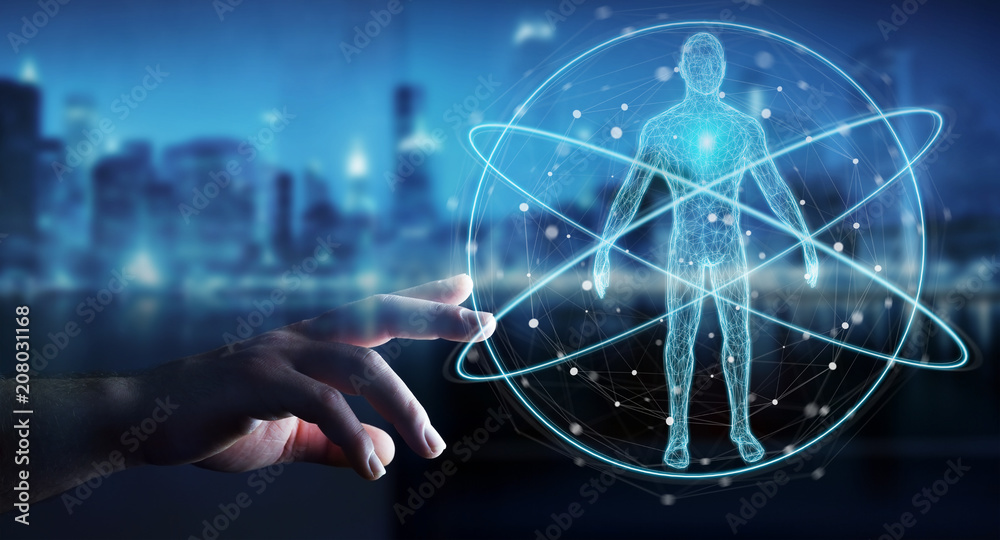 Fototapete businessman using digital x-ray human body scan interface 3d rendering