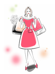 ショッピング　赤ドレス