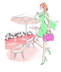 おしゃれして街へ　ライムのドレス