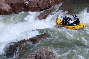 Rafting on the mountain river.