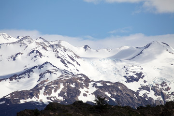 Fototapeta na wymiar Mountains with snow at the Torres del Paine National Park, Magallanes Region, southern Chile